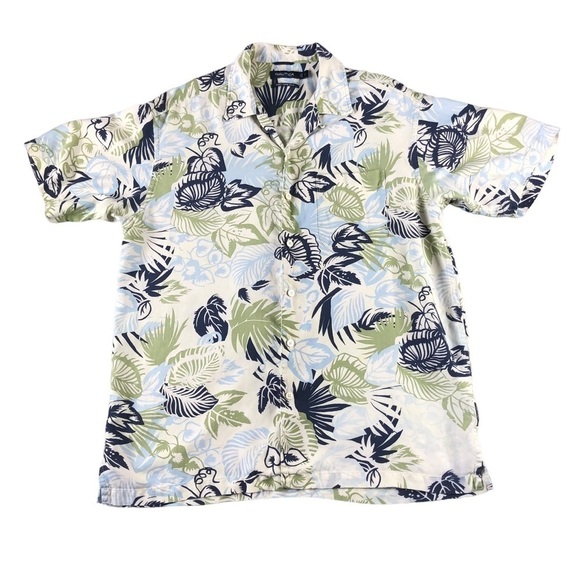 Nautica 100% Silk Hawaiian Print Button Down Short Sleeve Shirt Men’s Large - Picture 1 of 8